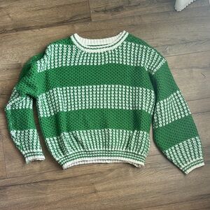 Green and White Striped Women's Sweater